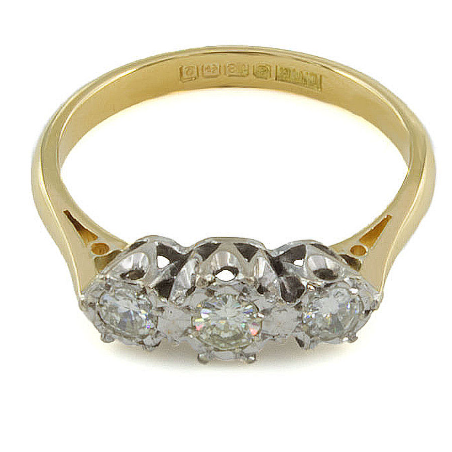 18ct gold diamond 0.35cts 3 stone Ring size N